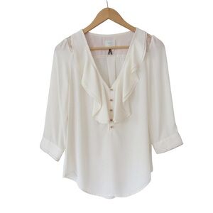 Anthropologie HD in Paris Elinor Blouse 0 Cream Pink Victorian Brocade Boho